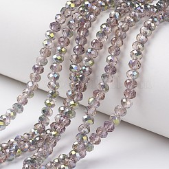 電気メッキ透明ガラスビーズ連売り  メッキ半分緑  多面カット  ロンデル  ミックスカラー  6x5mm  穴：1mm  約85~88個/連  16.1~16.5インチ（41~42cm）&nbsp;EGLA-A034-T6mm-S