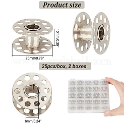鉄ボビン  ミシン糸ホルダー  裁縫道具用  プラチナ  20x10mm  穴：6mm  25個/箱  2箱/セット&nbsp;TOOL-PH0001-60