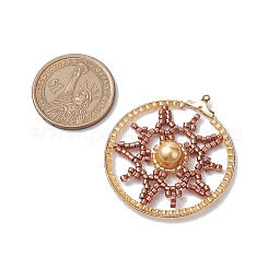 ガラスチャーム  304ステンレススチールフープピアス金具付き  ゴールドカラー  45x41x8mm  穴：1mm&nbsp;PALLOY-MZ00229-01