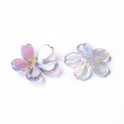メッキレインボー透明アクリルビーズ  きらめき  花  ミックスカラー  17.5x17.5x4mm  穴：1.8mm&nbsp;TACR-K004-08