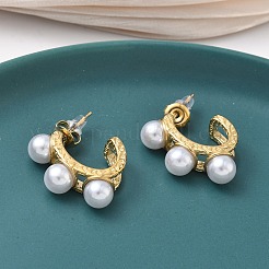 304 Stainless Steel ABS Imitation Pearl C-Shaped Stud Earrings&nbsp;EJEW-K268-71G