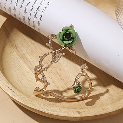 女性用合金ローズクライマーラップアラウンドスタッドピアス  グリーン  62x43x14.5mm  ピン：1mm&nbsp;LS-EJEW-A096-01D