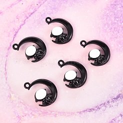 焼付塗装合金ペンダント  宇宙飛行士は月に座る  ブラック  18.5x14.2x6mm  穴：1.4mm&nbsp;X-PALLOY-R136-04A