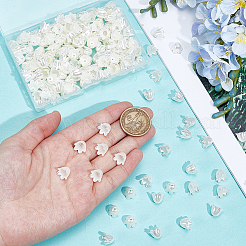 スプレーペイント ABSプラスチック イミテーションパールビーズ 200個  花  ホワイト  10x11x8.5mm  穴：1.4mm&nbsp;SACR-SP0001-44