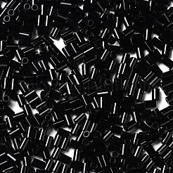 不透明な色のガラスの丸いラッパビーズ  チューブ  ブラック  3.5~3.8x2~2.5mm  穴：1.2mm&nbsp;SEED-Z002-A-C01