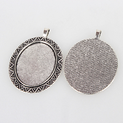 Vintage Large Tibetan Style Alloy Pendant Cabochon Bezel Settings&nbsp;X-TIBEP-O006-09AS