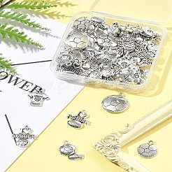合金のチベット風チャーム  サッカー/サッカーボール  アンティークシルバー  18~22x14.5~18.5x1~3.5mm  穴：1.8~2mm  80個/セット&nbsp;TIBEP-FS0001-33
