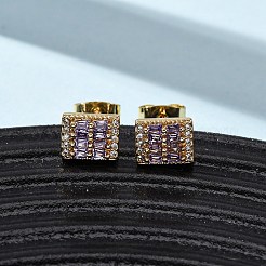 Brass Micro Pave Cubic Zirconia Rectangle Stus Earrings&nbsp;EJEW-K267-21G