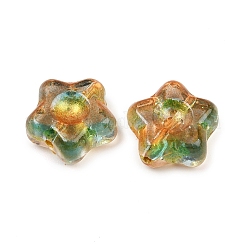電気メッキと金色の金属で覆われたガラスビーズ  花  ペルー  10.5x11x5mm  穴：1mm&nbsp;EGLA-T029-02E