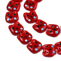 手作りランプワークビーズ  猫の頭  レッド  15~16x16~16.5x7mm  穴：1.2mm  約25個/連  14.37インチ（36.5cm）&nbsp;LAMP-N029-012D