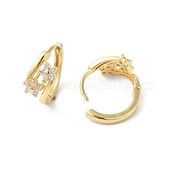 クリアキュービックジルコニアフラワーフープピアス  女性のための真鍮のアクセサリー  18KGP本金メッキ  15~15.5mm&nbsp;EJEW-F316-04G