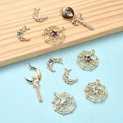 10 個 10 スタイル亜鉛合金ガラスラインストーンペンダント  レジンパールビーズ付き  月と星とハートと魔法の杖のチャーム  ミックスカラー  20~46x14~25x3~5mm  穴：1.6~22mm  1個/スタイル&nbsp;FIND-YW0004-27