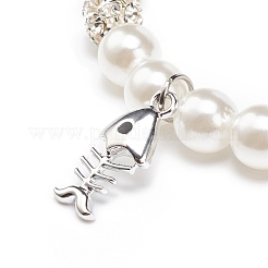 ABS Plastic Imitation Pearl  & Rhinestone Beaded Stretch Bracelet with Alloy Charm for Women&nbsp;BJEW-JB08526-04
