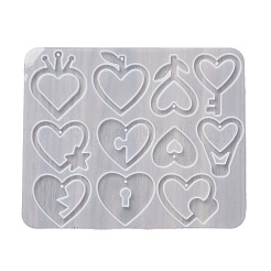 ハートのイヤリングペンダント DIY シリコン型  レジン型  UVレジン用  エポキシ樹脂工芸品作り  透明  111x144x4.5mm  内径：22~36x30~37.5mm  穴：2mm&nbsp;X1-DIY-Q033-06C