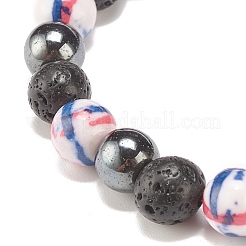 Natural Lava Rock & Synthetic Hematite & Ocean White Jade(Dyed) Round Beaded Stretch Bracelet&nbsp;BJEW-JB07972-01