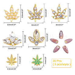 7-style Custom Maple Leaf Alloy Rhinestone Nail Art Studs Cabochons&nbsp;MRMJ-WH0072-74