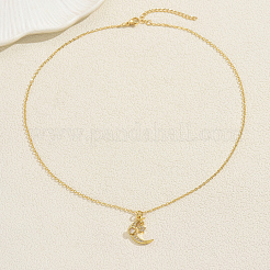 Brass Pave Clear Cubic Zirconia Moon and Star Pendant Necklaces for Women&nbsp;HB1903