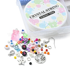 DIY ビーズ イヤリング ブレスレット ネックレス メイキング キット  レター＆スマイル＆ハート アクリル＆ガラスシードビーズ含む  くま＆スノーフレーク＆フクロウ 合金＆レジンペンダント  アイアン製ピアスフック  はさみ  ピンセット  ミックスカラー&nbsp;DIY-YW0006-47
