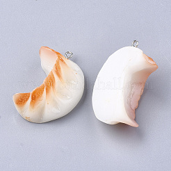 樹脂チャーム  プラチナトーン鉄パーツ  模造食品  餃子  ダークオレンジ  40~42x26x18~19mm  穴：2mm&nbsp;RESI-T028-17