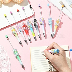 10色の花のプラスチックビーズペン10本  ボールペン  DIYの個性的ペン用  ミックスカラー  148x18mm  1pc /カラー&nbsp;FIND-YW0008-56