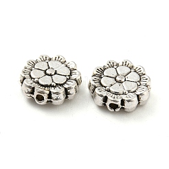 チベット風合金ビーズ  鉛フリー＆カドミウムフリー  花  アンティークシルバー  9x9x3mm  穴：1mm  約1086個/1000g&nbsp;PALLOY-F307-06AS