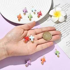 10個5色の手作り磁器ペンダント  鉄パーツ  クロスチャーム  ゴールドカラー  ミックスカラー  24mm  穴：3mm  2個/カラー&nbsp;PALLOY-FS00085