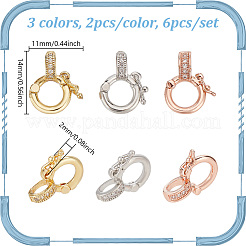 6Pcs 3 Styles Brass Micro Pave Clear Cubic Zirconia Twister Clasps&nbsp;ZIRC-DR0001-02