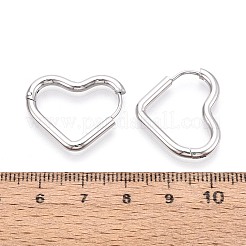 304ステンレススチールフープピアス  ハート  プラチナ  20~20.5x24x2.5mm&nbsp;STAS-T074-52P