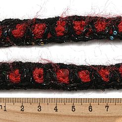 ツートンのポリエステルかぎ針編みレーストリム  PVC スパンコールのニット装飾トリミング  衣服用 ウェディングドレス  ブラック  ファイヤーブリック  3/4インチ（18mm）&nbsp;OCOR-Q058-08