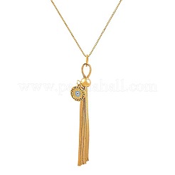 304 Stainless Steel Evil Eye & Chains Tassel Pendant Necklaces for Women&nbsp;NJEW-G101-01G