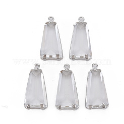 クリアガラスペンダント  真鍮パーツ  長持ちメッキ  多面カット  台形  プラチナ  23.5x11x5mm  穴：1.4mm&nbsp;GLAA-Q088-024A