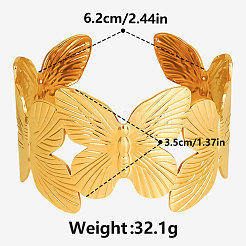 女性用バタフライ 304 ステンレススチール カフ バングル  18KGP本金メッキ  内径：2-1/2インチ（6.2cm）&nbsp;HQ8416-2