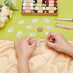 機械刺繍布地手縫い/アイロンワッペン  アップリケ  マスクと衣装のアクセサリー  ラインストーンとシードビーズ付き  葉  透明  41.5x26x3mm  8個/セット&nbsp;DIY-FG0006-29B
