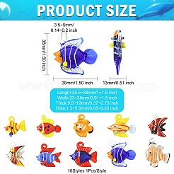 10個10スタイル手作りランプワークペンダント  魚  ミックスカラー  25.5~38x23~38x9.5~19mm  穴：1.2~5.5mm  1個/スタイル&nbsp;LAMP-CJ0002-51