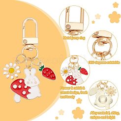 7スタイルの合金エナメルペンダントキーホルダー7個  合金のキーの留め金付き  花とうさぎとにんじん  ミックスカラー  5.65~6.85cm  1個/スタイル&nbsp;KEYC-OC0001-12