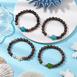 Synthetic Howlite & Turquoise Beaded Stretch Bracelets&nbsp;BJEW-JB111343