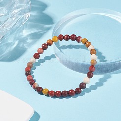 Natural Mookaite Round Beaded Stretch Bracelet&nbsp;BJEW-JB07904-01