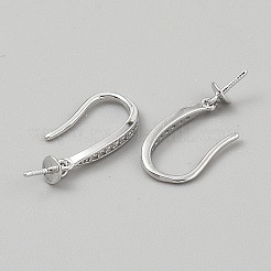 スターリングシルバーのイヤーフック 925 個  ラインストーン付き  プラチナ  21x9.5x2mm  ピン：0.6mm&nbsp;STER-WH0008-96P