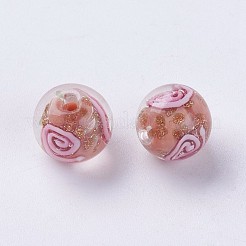 手作りランプワークビーズ  インナーフラワー  ラウンド  ダークサーモン  11.5~12mm  穴：2mm&nbsp;LAMP-J089-C01