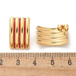 304ステンレススチールスタッドピアス  エナメル  ストライプ長方形  ゴールドカラー  19x12mm&nbsp;EJEW-A130-03B-G