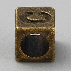 チベット風合金ヨーロピアンビーズ  大穴ビーズ  文字付きのキューブ  アンティークブロンズ  文字C  7x7x7mm  穴：5mm&nbsp;LS-FIND-WH20009-45AB-C