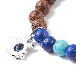 Natural Wenge Wood & Lapis Lazuli & Synthetic Turquoise Round Beaded Stretch Bracelet&nbsp;BJEW-JB08206