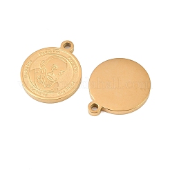 宗教 304 ステンレス ペンダント  ゴールドカラー  パドレ・ピオのチャームが付いたフラットラウンド  18x15x2mm  穴：1.6mm&nbsp;STAS-Z190-11G-03