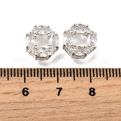 真鍮製マイクロパヴェキュービックジルコニアビーズ  花  銀  透明  10x5.5mm  穴：1.8mm&nbsp;KK-F913-02P-01