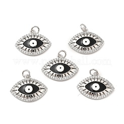 真鍮製マイクロパヴェキュービックジルコニアペンダント  カドミウムフリー＆ニッケルフリー＆鉛フリー  エナメルナザールボンジュウ＆丸カン付き  目のチャーム  ブラック  16x21x3mm  穴：3.3mm&nbsp;KK-E068-VB080-2