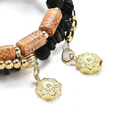 ボヘミアンな手仕事のマルチカラーストーンビーズブレスレット  アクリル  ブラック  内径：1-7/8インチ（4.8cm）&nbsp;AJEW-Z038-01F