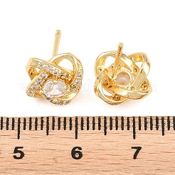 真鍮製 マイクロパヴェ キュービックジルコニア スタッドピアス 女性用  花  カドミウムフリー＆鉛フリー  長持ちメッキ  ラックめっき  18KGP本金メッキ  透明  10x10mm&nbsp;KK-A305-10G-04