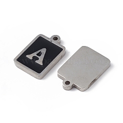 304ステンレスペンダント  エナメル  ステンレス鋼色  文字a~zの長方形  ブラック  17.5x12x2mm  穴：1.5mm  約26個/セット&nbsp;STAS-E186-10P