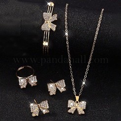 Bowknot Alloy Rhinestone Stud Errings & Ring & Pendant Necklaces & Bangle Sets for Women&nbsp;FS-WGFEA72-01