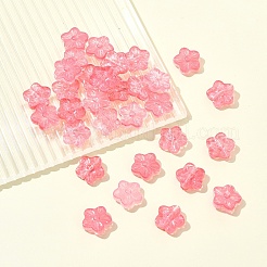 ベーキングペイントガラスビーズ30個  花  淡いバイオレットレッド  12.5x13x4.5mm  穴：1.2mm&nbsp;GLAA-FS0001-97B
